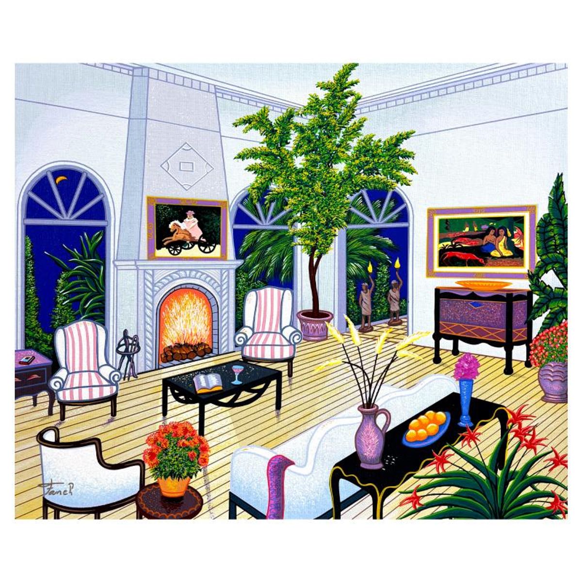 Fanch Ledan, "Interior with Monet and Gauguin" Limited Edition Serigraph on Canvas, AP Numbered and Hand Signed with Certificate of Authenticity.