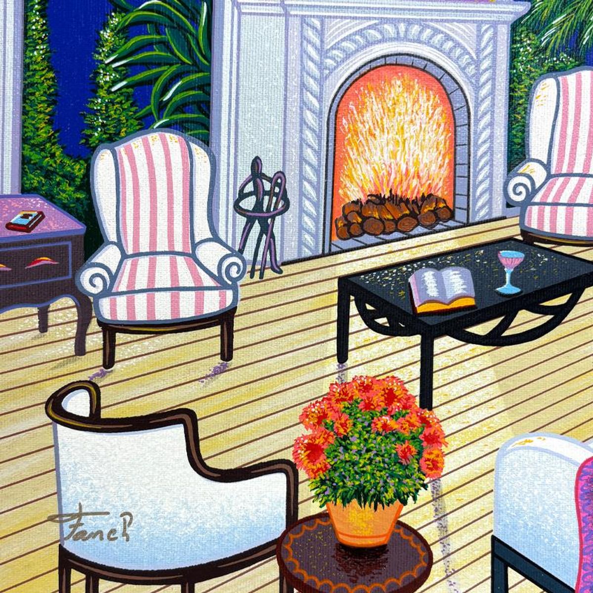 Fanch Ledan, "Interior with Monet and Gauguin" Limited Edition Serigraph on Canvas, AP Numbered and Hand Signed with Certificate of Authenticity.