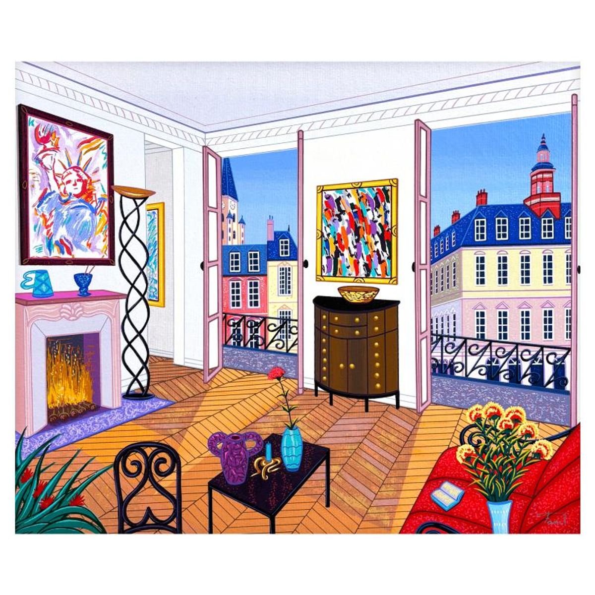 Fanch Ledan, "Salon Max-Arman" Limited Edition Serigraph on Canvas, AP Numbered and Hand Signed with Certificate of Authenticity.
