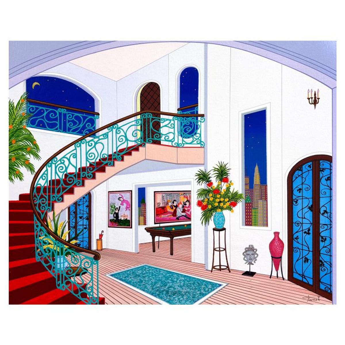 Fanch Ledan, "Interior with Toulouse" Limited Edition Serigraph on Canvas, AP Numbered and Hand Signed with Certificate of Authenticity.