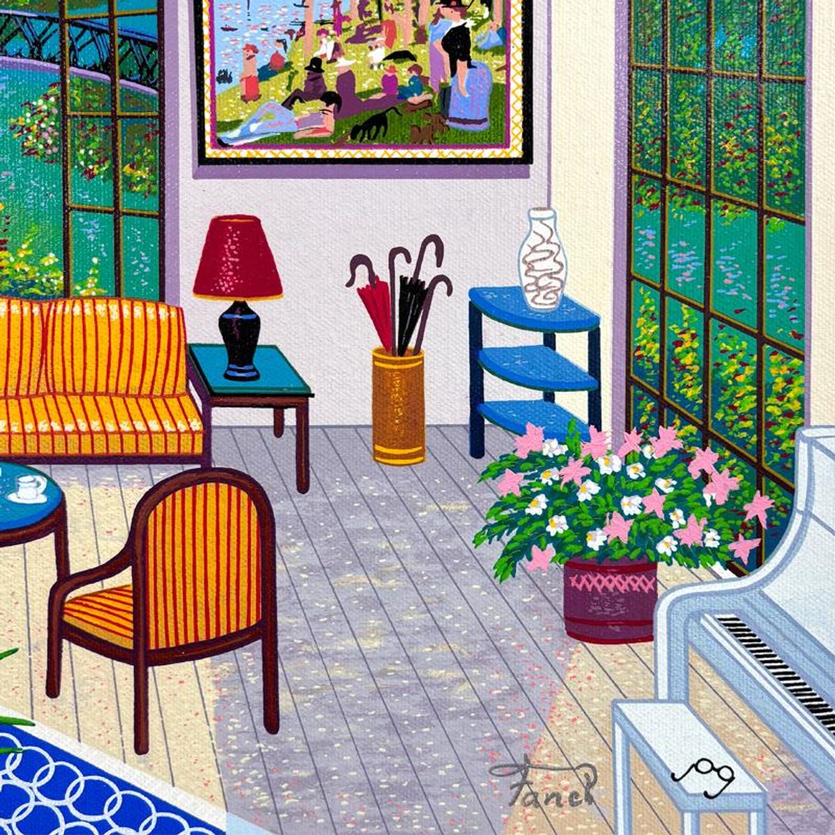 Fanch Ledan, "Interior with Seurat" Limited Edition Serigraph on Canvas, AP Numbered and Hand Signed with Certificate of Authenticity.
