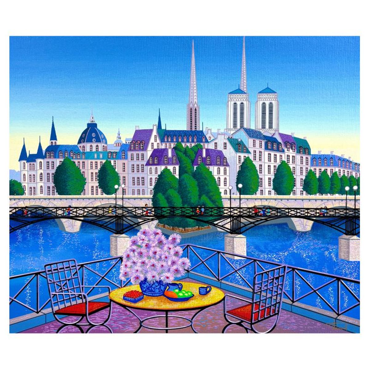 Fanch Ledan, "Paris Pont des Arts" Limited Edition Serigraph on Canvas, AP Numbered and Hand Signed with Certificate of Authenticity.