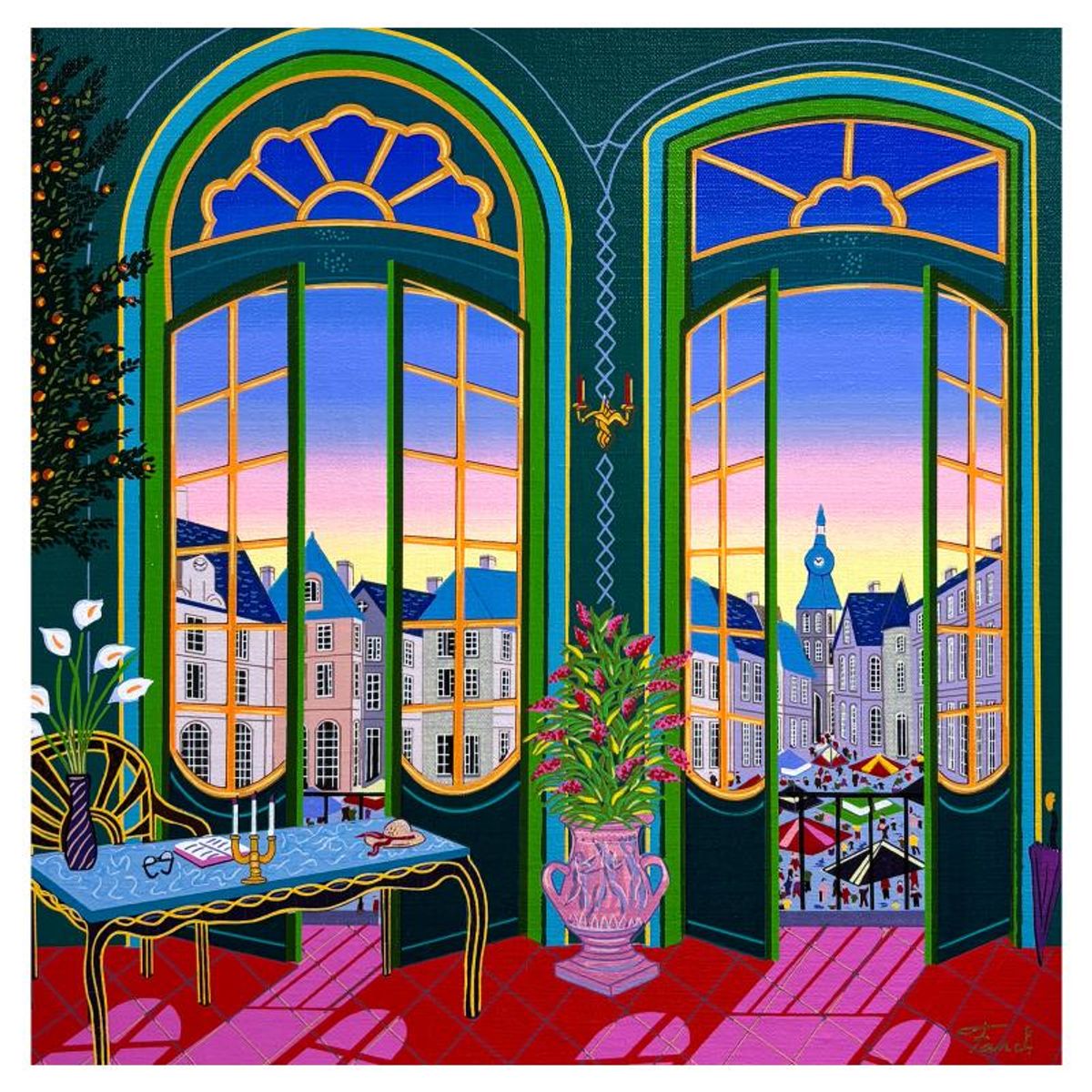 Fanch Ledan, "Village vu de Chateau" Limited Edition Serigraph on Canvas, AP Numbered and Hand Signed with Certificate of Authenticity.