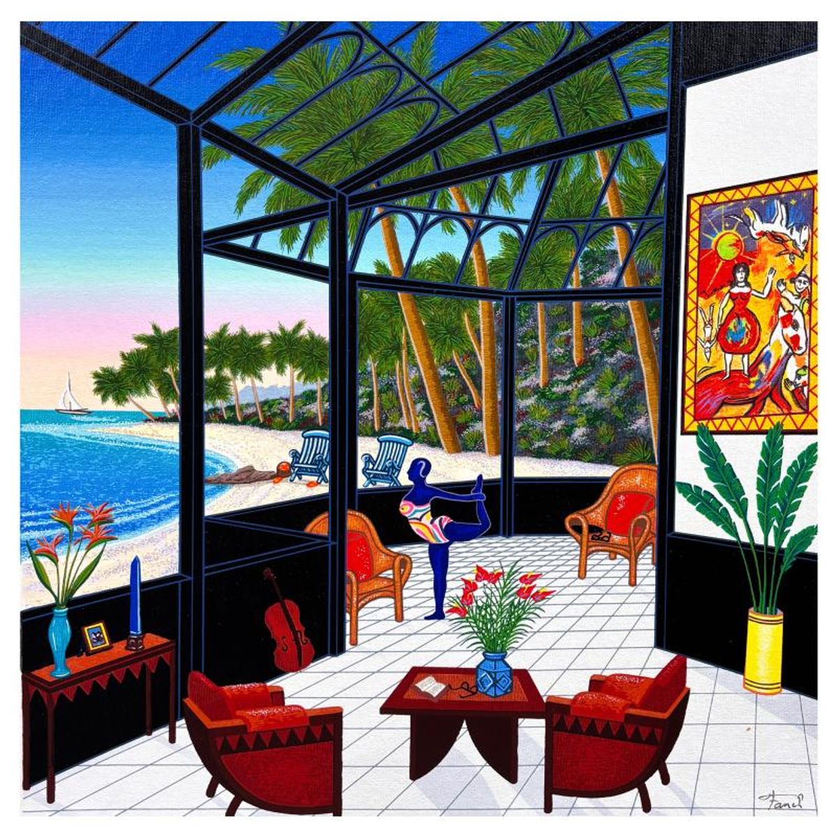 Fanch Ledan, "Life is a Beach" Limited Edition Serigraph on Canvas, AP Numbered and Hand Signed with Certificate of Authenticity.