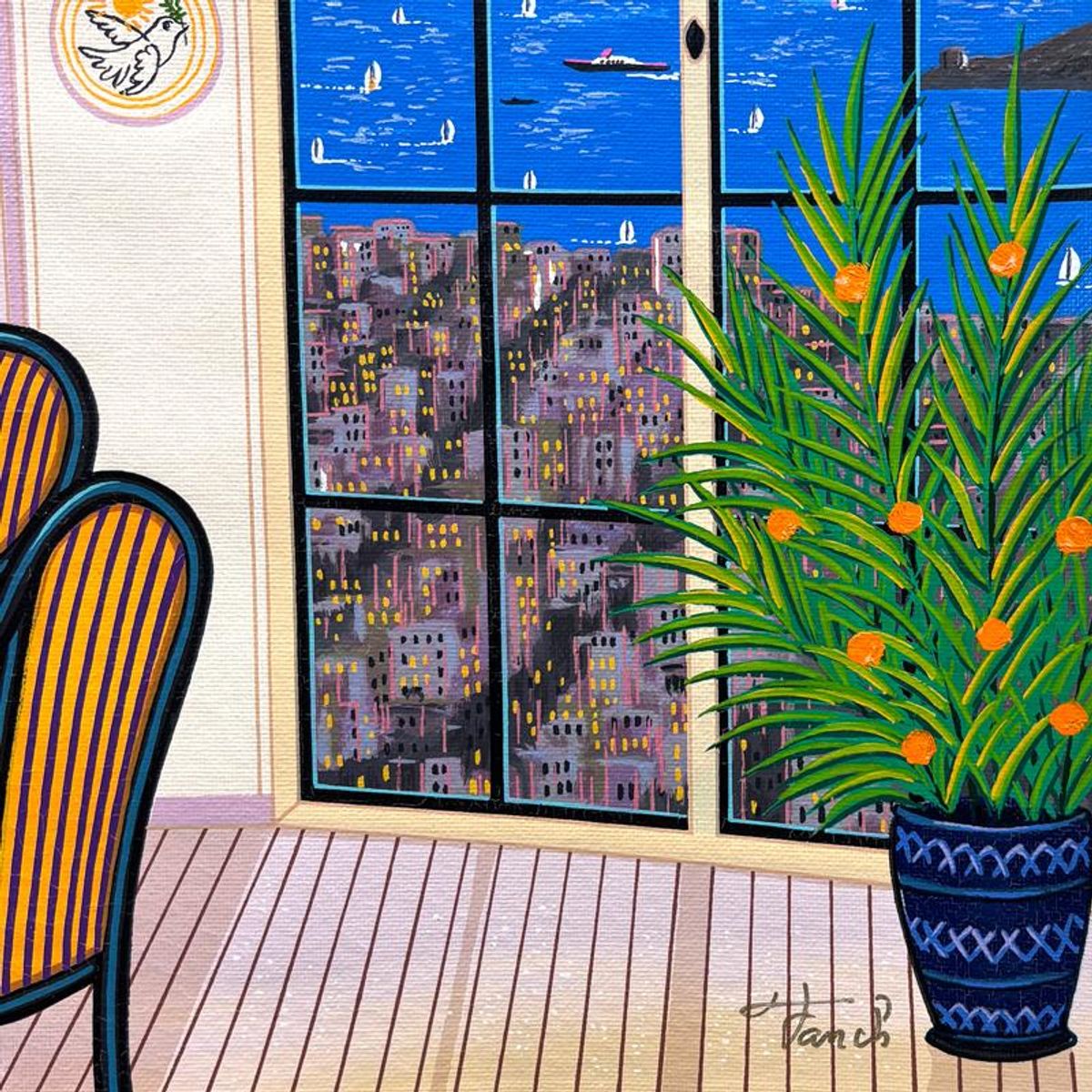 Fanch Ledan, "Penthouse by the Bay" Limited Edition Serigraph on Canvas, AP Numbered and Hand Signed with Certificate of Authenticity.
