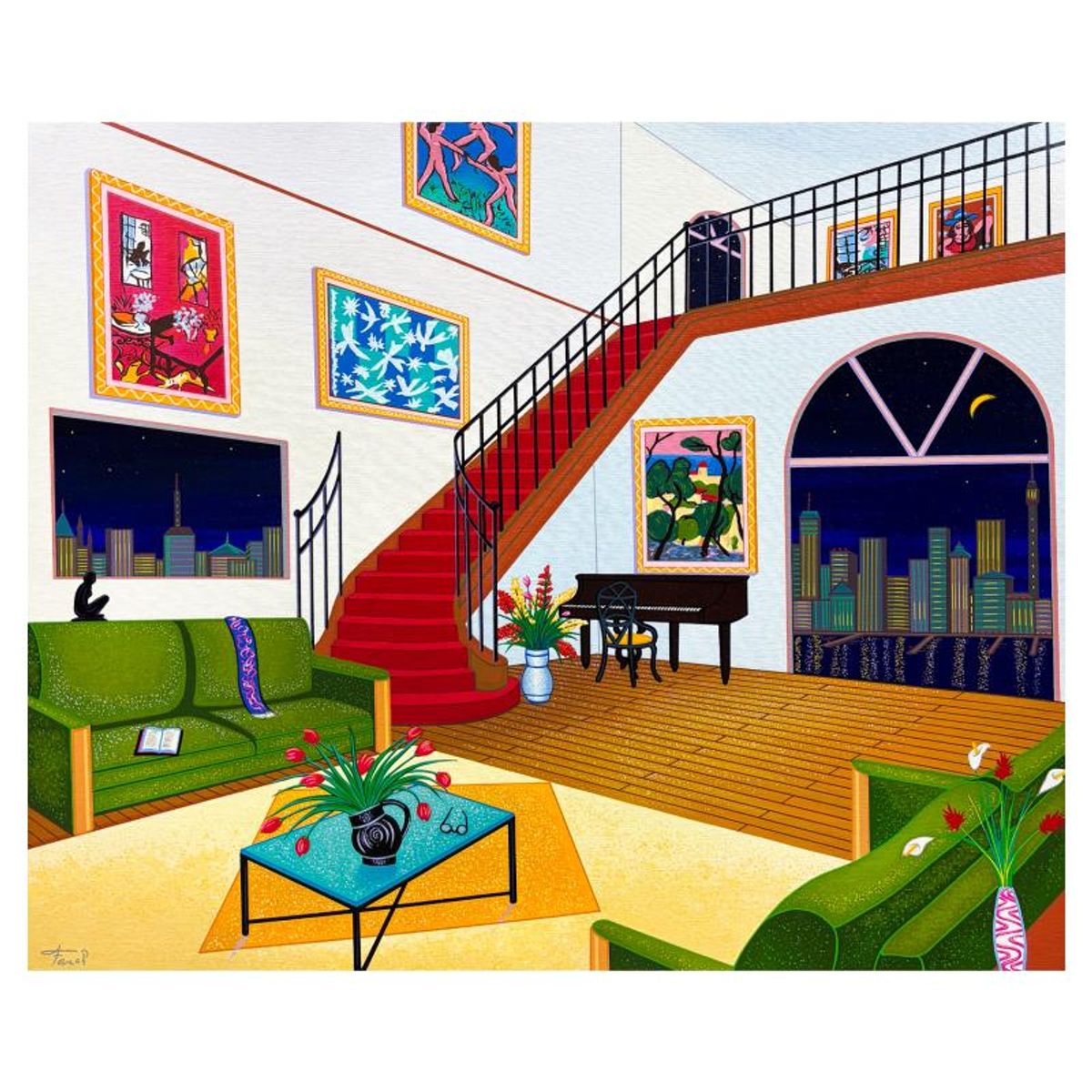 Fanch Ledan, "Interior with Buddha" Limited Edition Serigraph on Canvas, AP Numbered and Hand Signed with Certificate of Authenticity.