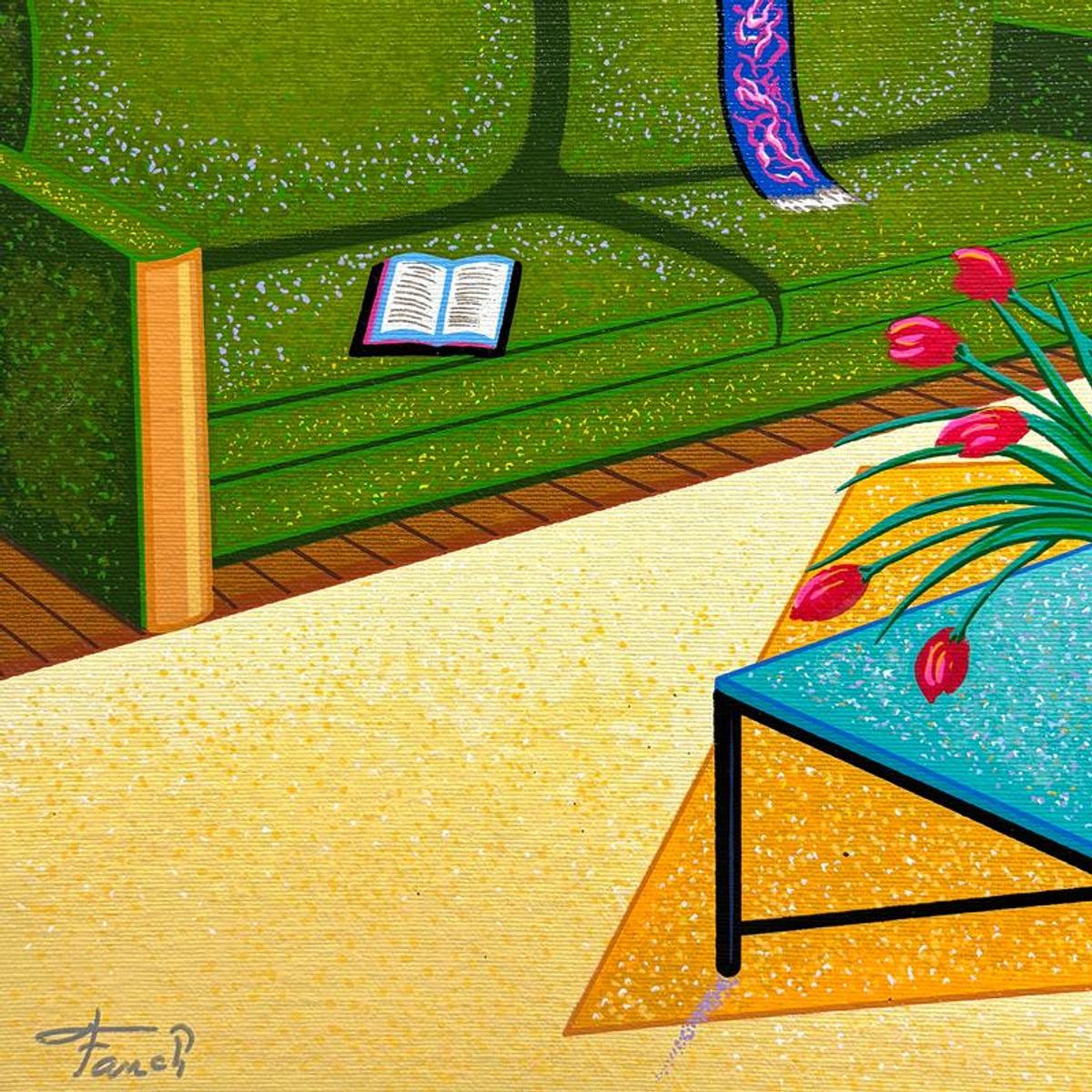 Fanch Ledan, "Interior with Buddha" Limited Edition Serigraph on Canvas, AP Numbered and Hand Signed with Certificate of Authenticity.