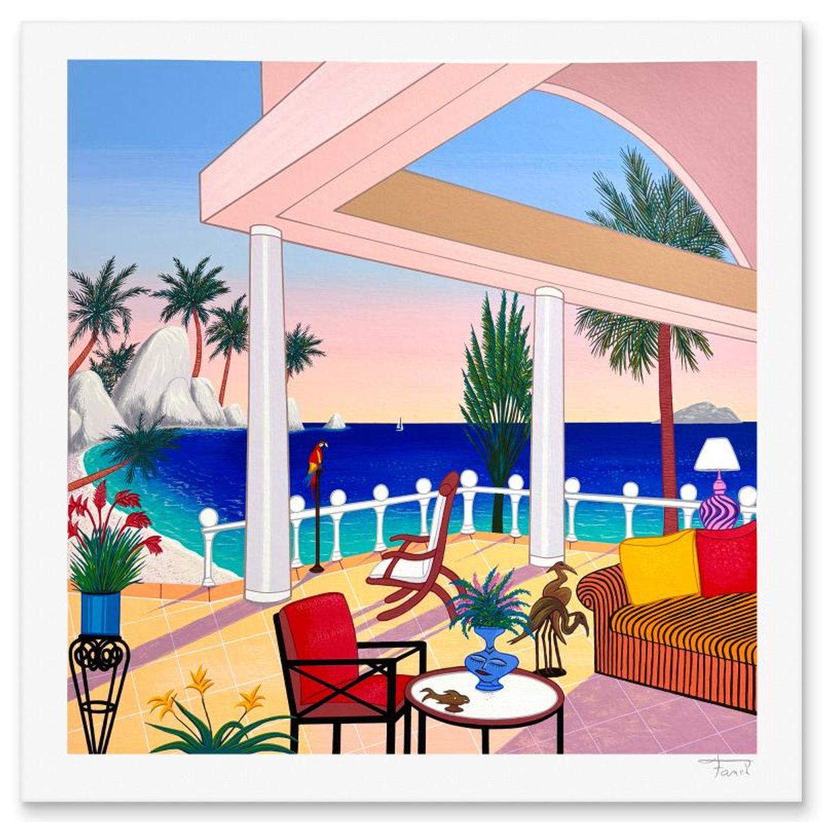 Fanch Ledan, "Ipanema Villa" Limited Edition Serigraph, AP Numbered and Hand Signed with Letter of Authenticity.