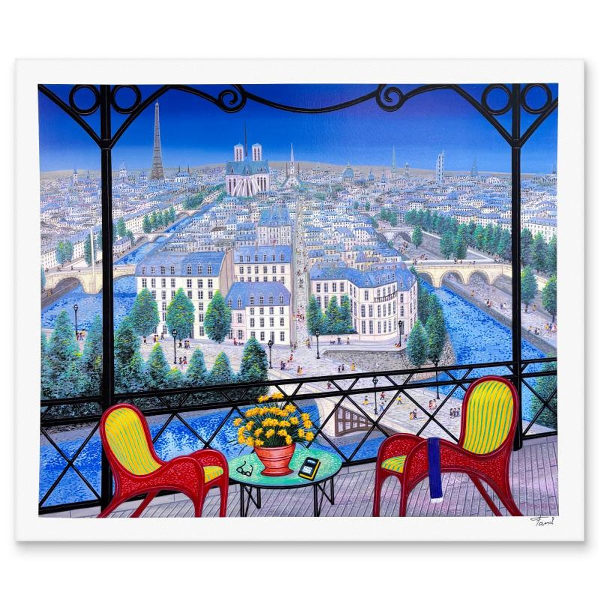 Fanch Ledan, "Over Ile St.Louis" Limited Edition Serigraph, AP Numbered and Hand Signed with Letter of Authenticity.