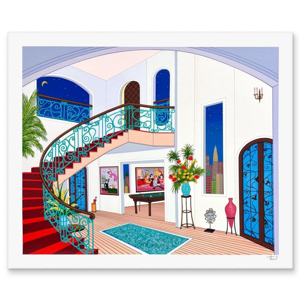 Fanch Ledan, "Interior with Toulouse" Limited Edition Serigraph, AP Numbered and Hand Signed with Letter of Authenticity.
