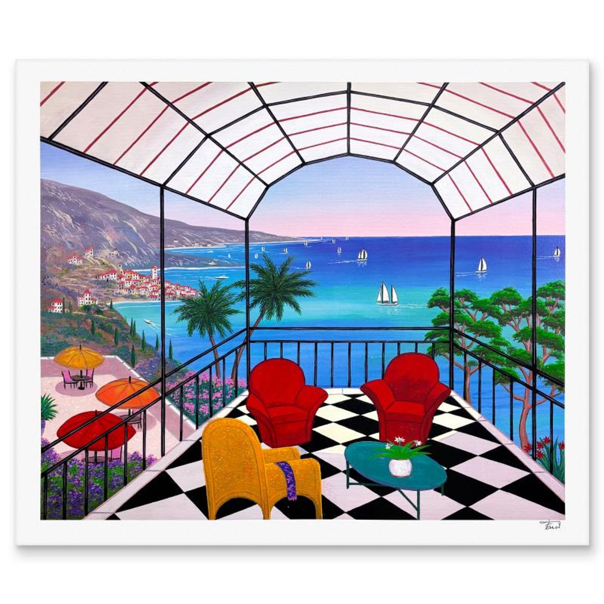 Fanch Ledan, "Riviera Vista" Limited Edition Serigraph, AP Numbered and Hand Signed with Letter of Authenticity.
