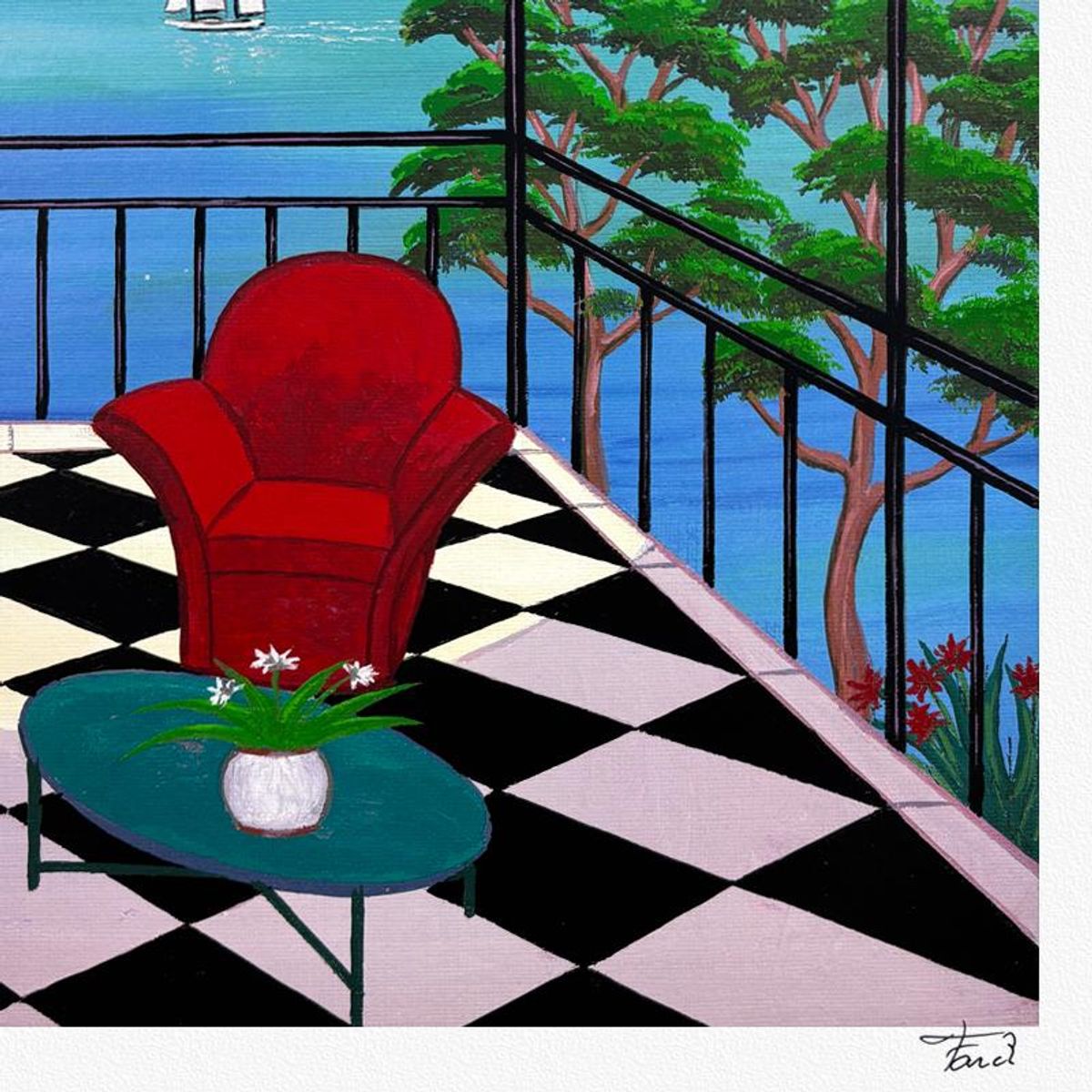 Fanch Ledan, "Riviera Vista" Limited Edition Serigraph, AP Numbered and Hand Signed with Letter of Authenticity.