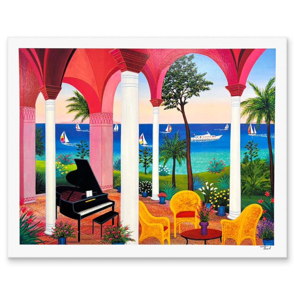 Fanch Ledan, "Patio Mauresque" Limited Edition Serigraph, AP Numbered and Hand Signed with Letter of Authenticity.