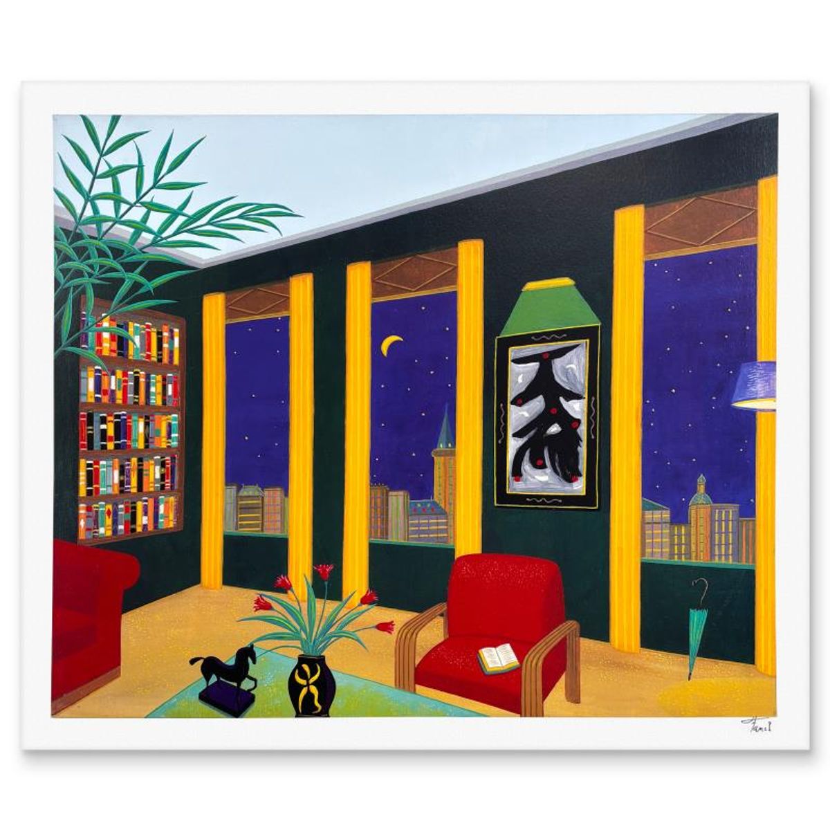 Fanch Ledan, "Interior with Abstract" Limited Edition Serigraph, AP Numbered and Hand Signed with Letter of Authenticity.
