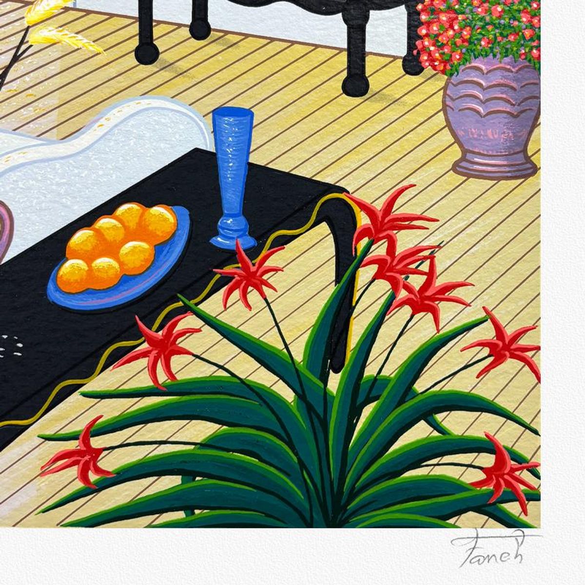 Fanch Ledan, "Interior with Monet and Gauguin" Limited Edition Serigraph, Numbered and Hand Signed with Letter of Authenticity.