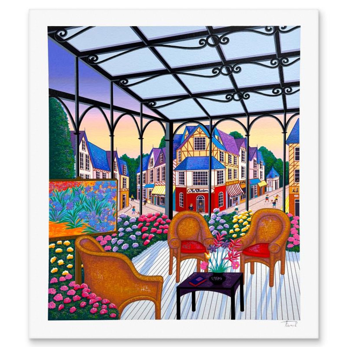 Fanch Ledan, "Loggia a Deauville" Limited Edition Serigraph, Numbered and Hand Signed with Letter of Authenticity.