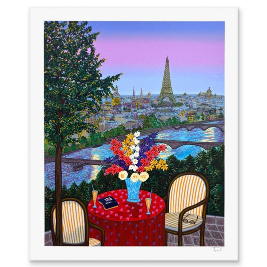 Fanch Ledan, "Aperitif by the Seine" Limited Edition Serigraph, AP Numbered and Hand Signed with Letter of Authenticity.