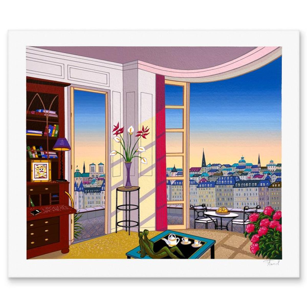 Fanch Ledan, "Breakfast in Paris" Limited Edition Serigraph, AP Numbered and Hand Signed with Letter of Authenticity.