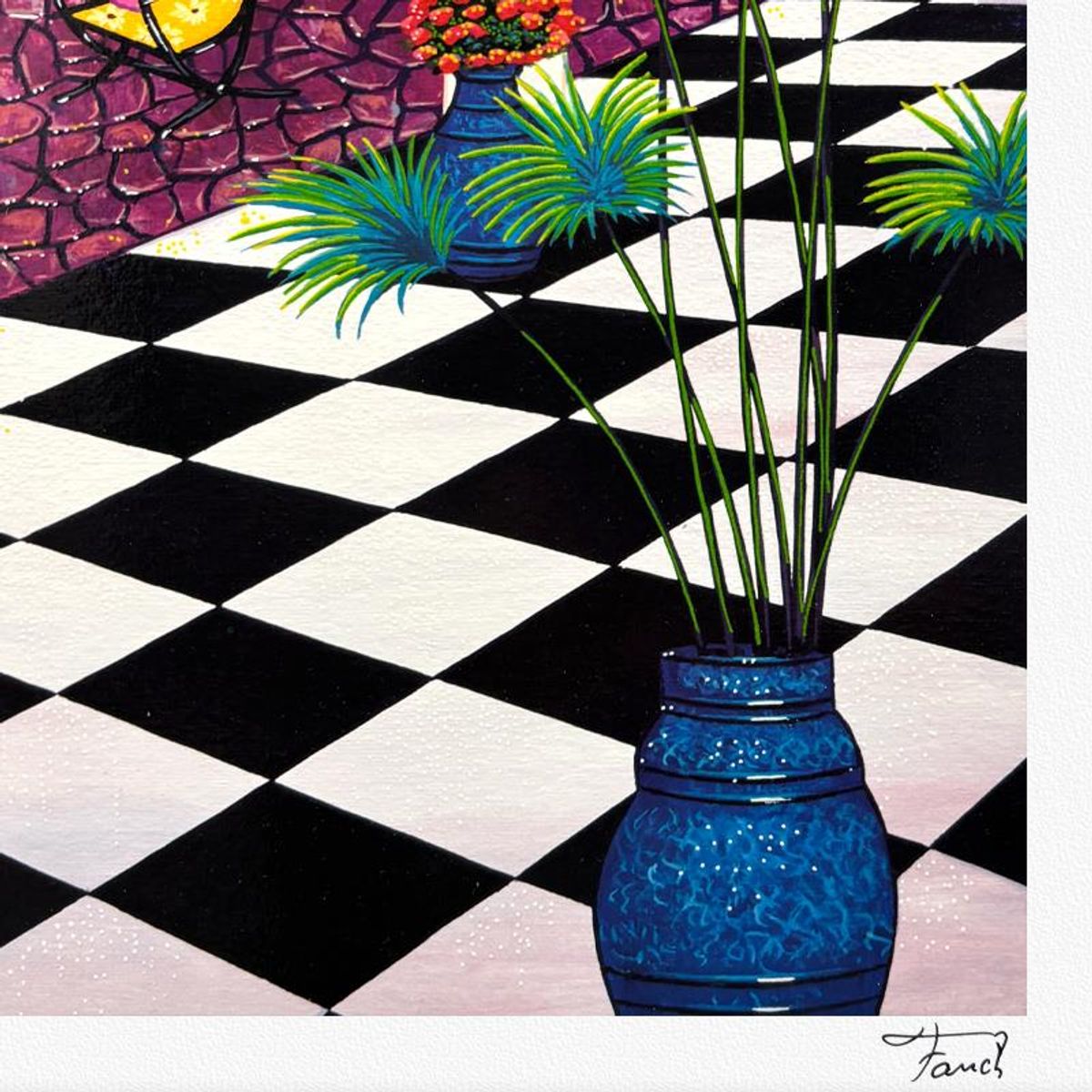 Fanch Ledan, "Patio on Tiny Island" Limited Edition Serigraph, AP Numbered and Hand Signed with Letter of Authenticity.