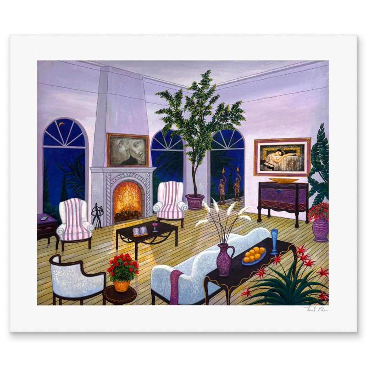 Fanch Ledan, "Interior with Monet and Gauguin" Limited Edition Serigraph, AP Numbered and Hand Signed with Letter of Authenticity.