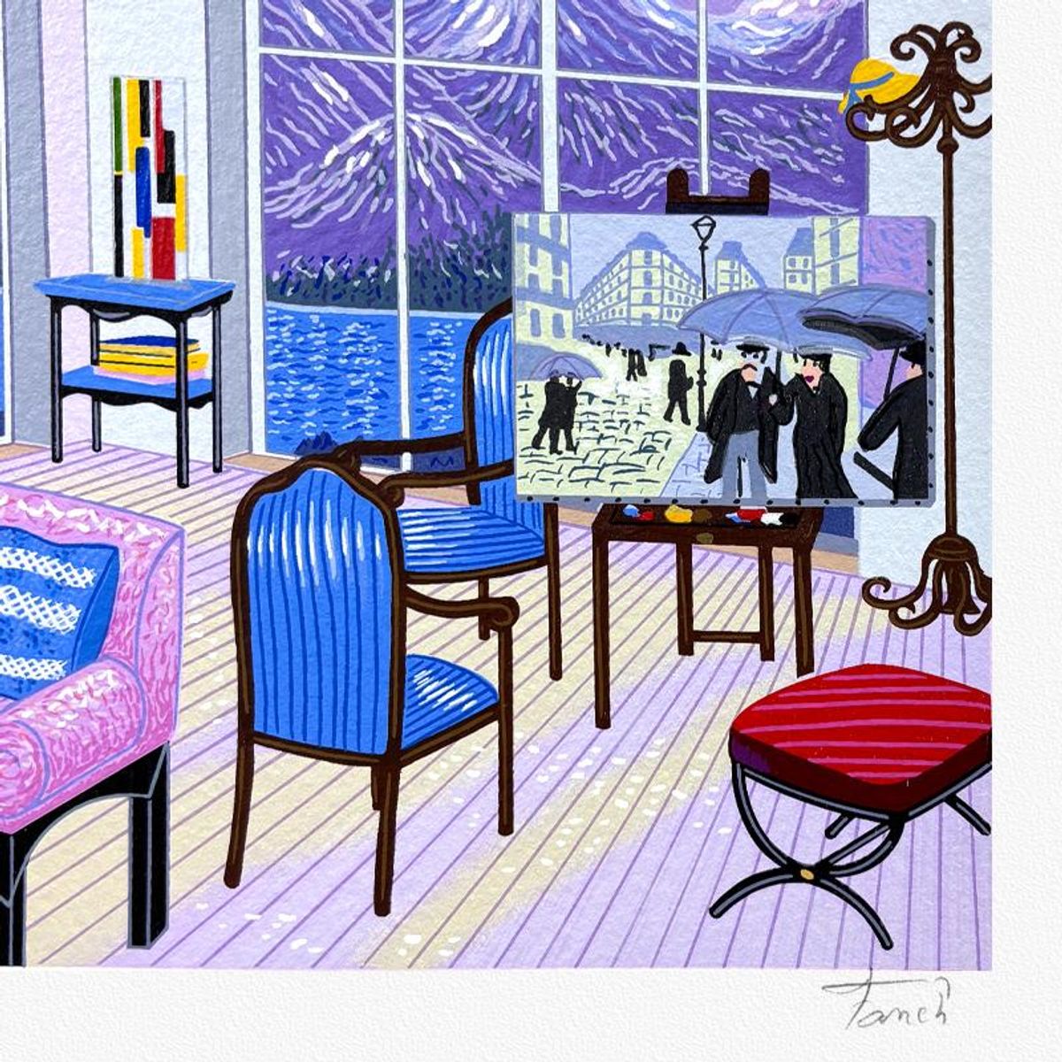 Fanch Ledan, "Interior with Caillebotte" Limited Edition Serigraph, EA Numbered and Hand Signed with Letter of Authenticity.