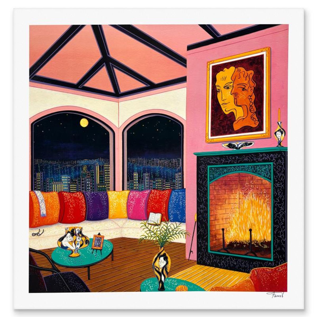 Fanch Ledan, "Interior with Cocteau" Limited Edition Serigraph, AP Numbered and Hand Signed with Letter of Authenticity.