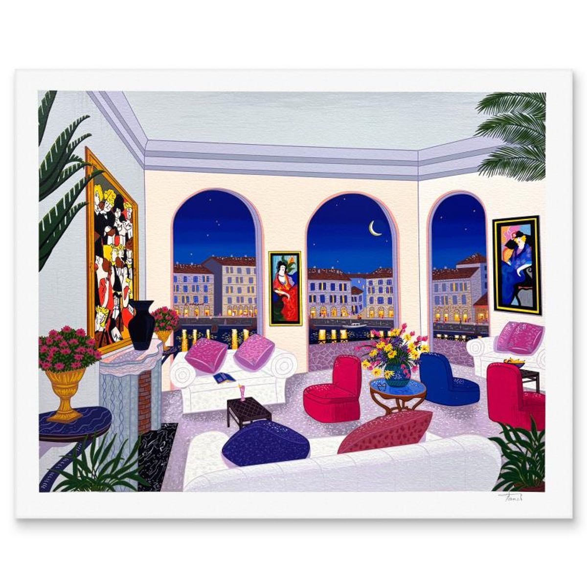 Fanch Ledan, "Magical Moonlit Night" Limited Edition Serigraph, Numbered and Hand Signed with Letter of Authenticity.