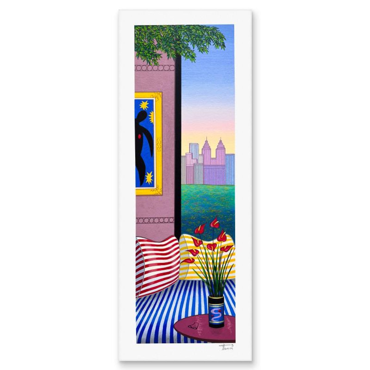 Fanch Ledan, "Striped Sofa Over CP" Limited Edition Serigraph, AP Numbered and Hand Signed with Letter of Authenticity.