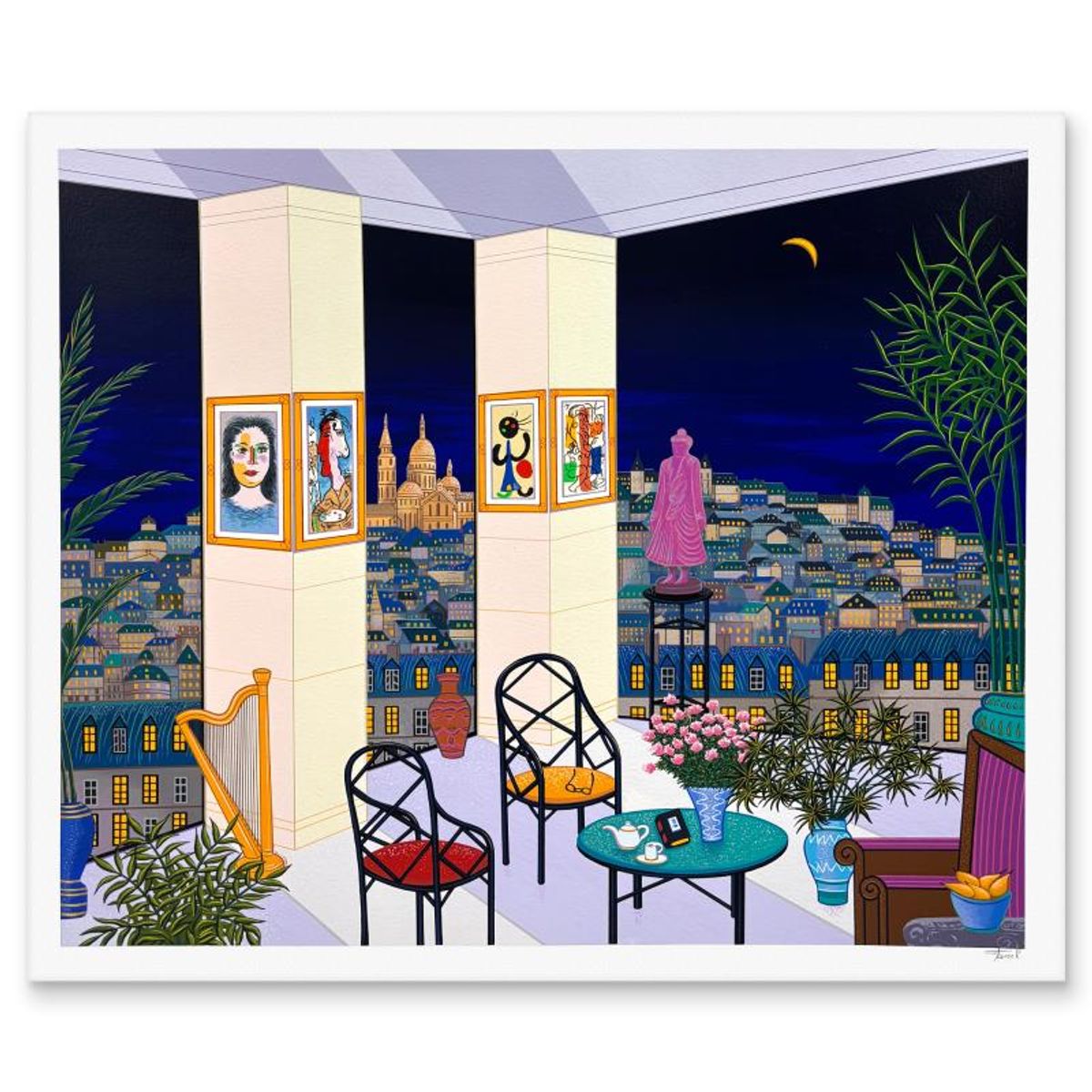 Fanch Ledan, "Interior with Budda" Limited Edition Serigraph, EA Numbered and Hand Signed with Letter of Authenticity.