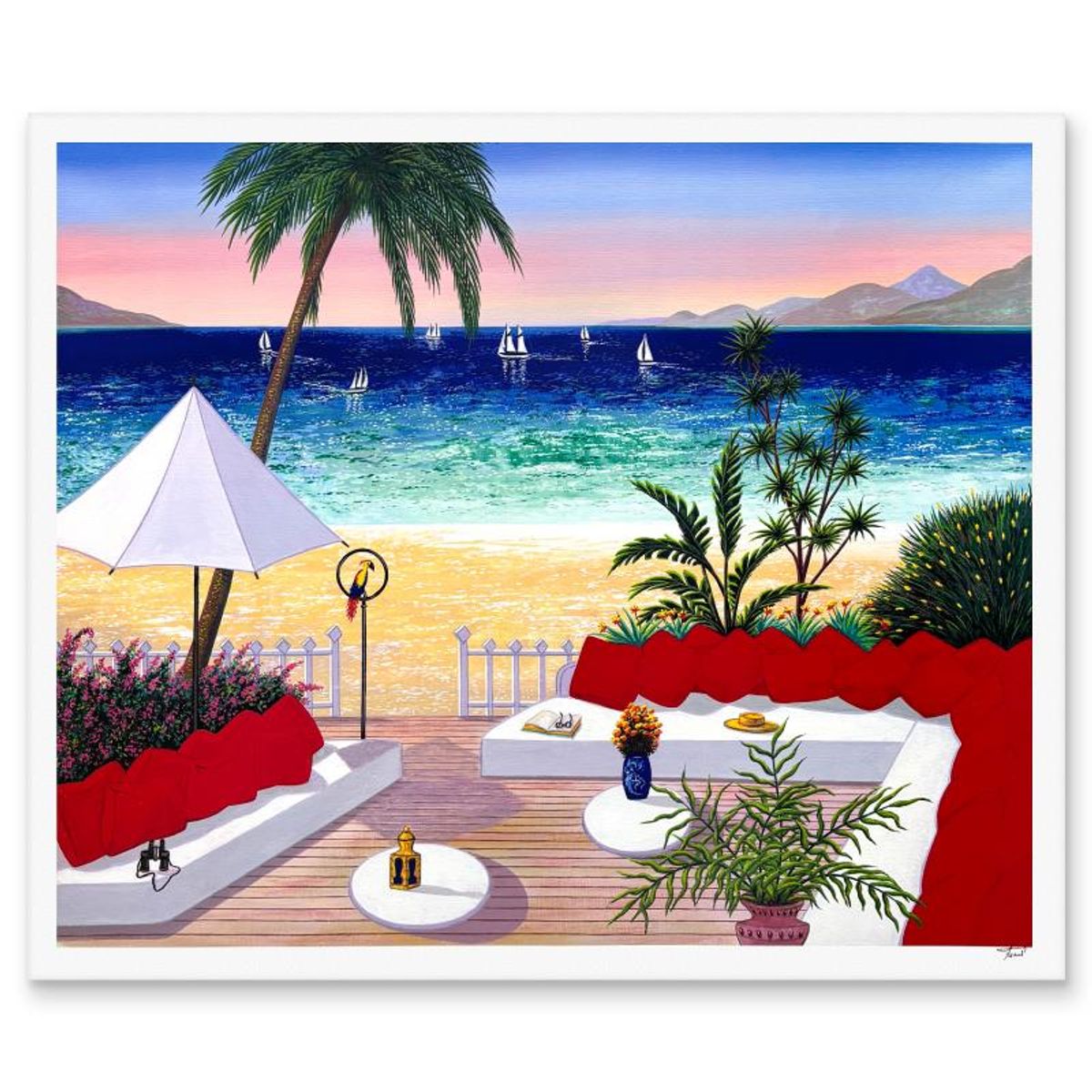 Fanch Ledan, "Red Pillow Hangout" Limited Edition Serigraph, Numbered and Hand Signed with Letter of Authenticity.