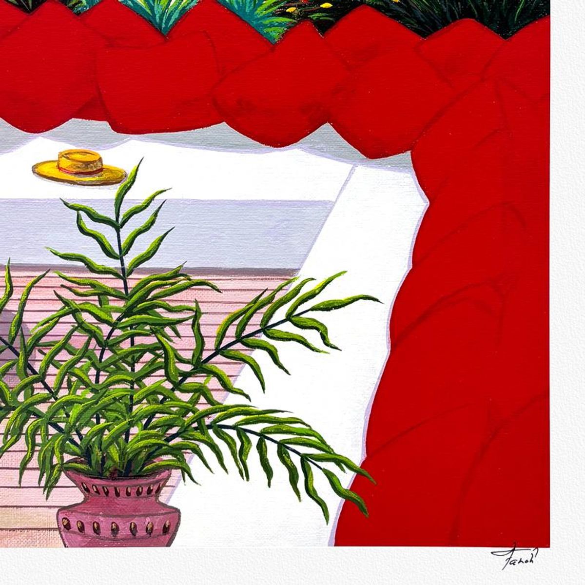 Fanch Ledan, "Red Pillow Hangout" Limited Edition Serigraph, Numbered and Hand Signed with Letter of Authenticity.