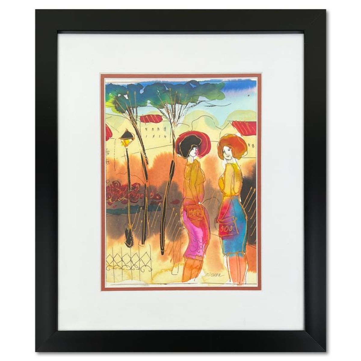 Moshe Leider, Framed Original Mixed Media Watercolor Painting, Hand Signed with Letter of Authenticity.