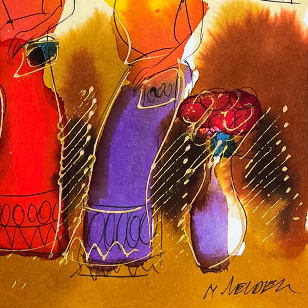 Moshe Leider, Framed Original Mixed Media Watercolor Painting, Hand Signed with Letter of Authenticity.