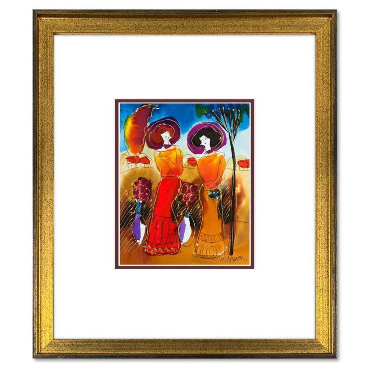 Moshe Leider, Framed Original Mixed Media Watercolor Painting, Hand Signed with Letter of Authenticity.