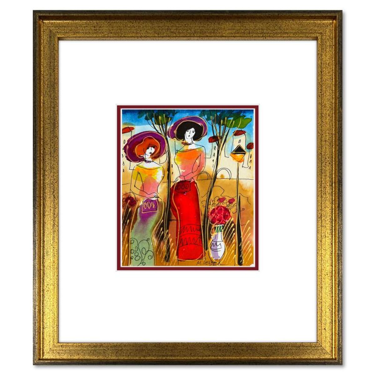 Moshe Leider, Framed Original Mixed Media Watercolor Painting, Hand Signed with Letter of Authenticity.