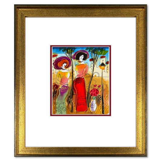 Moshe Leider, Framed Original Mixed Media Watercolor Painting, Hand Signed with Letter of Authenticity.