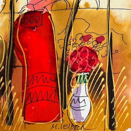 Moshe Leider, Framed Original Mixed Media Watercolor Painting, Hand Signed with Letter of Authenticity.
