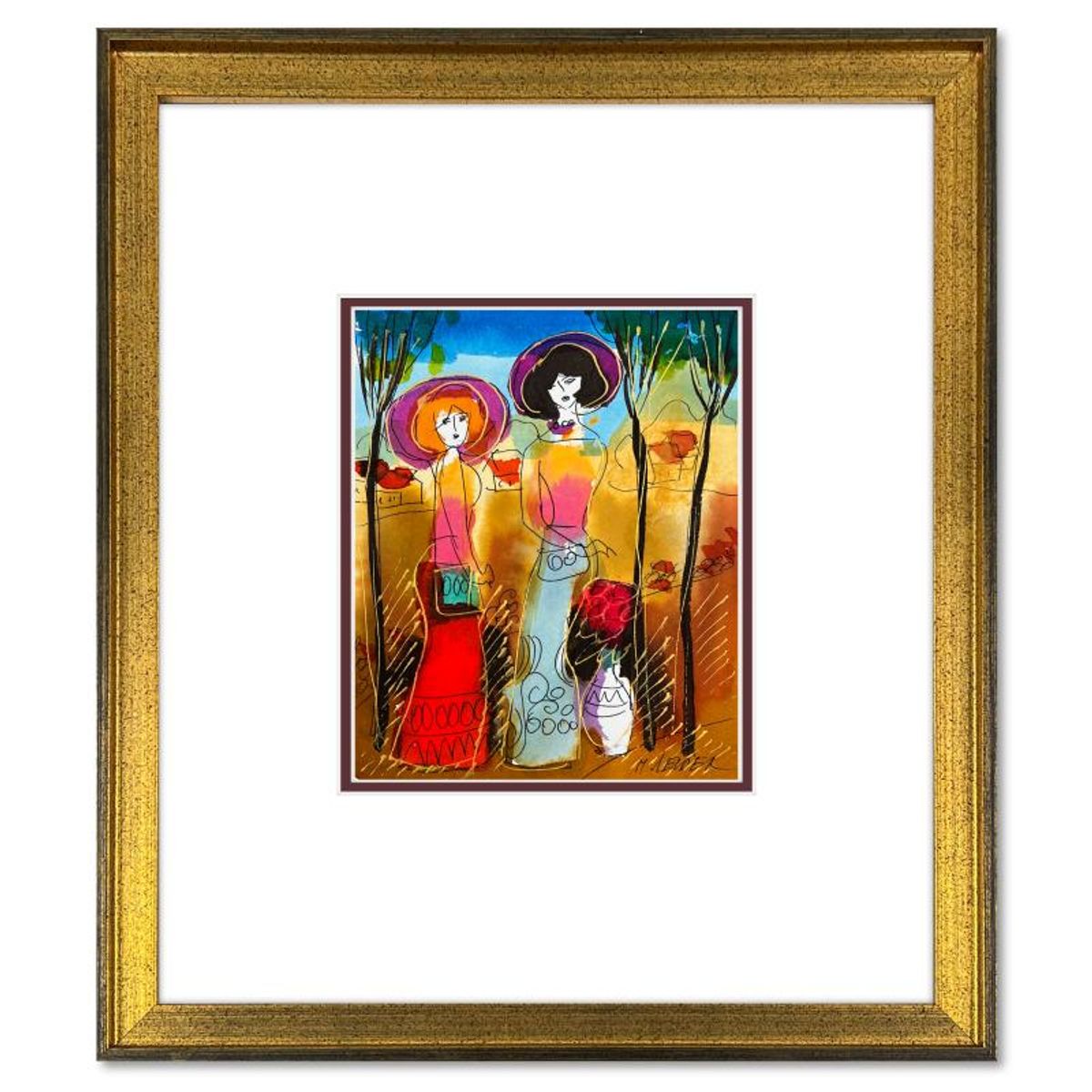 Moshe Leider, Framed Original Mixed Media Watercolor Painting, Hand Signed with Letter of Authenticity.