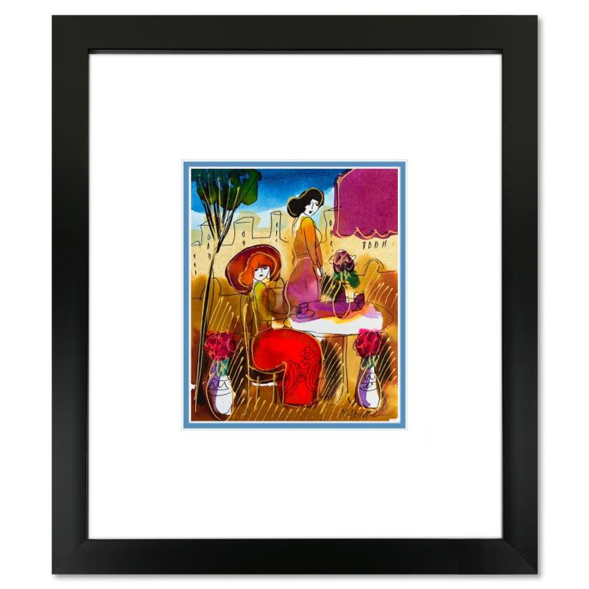 Moshe Leider, Framed Original Mixed Media Watercolor Painting, Hand Signed with Letter of Authenticity.