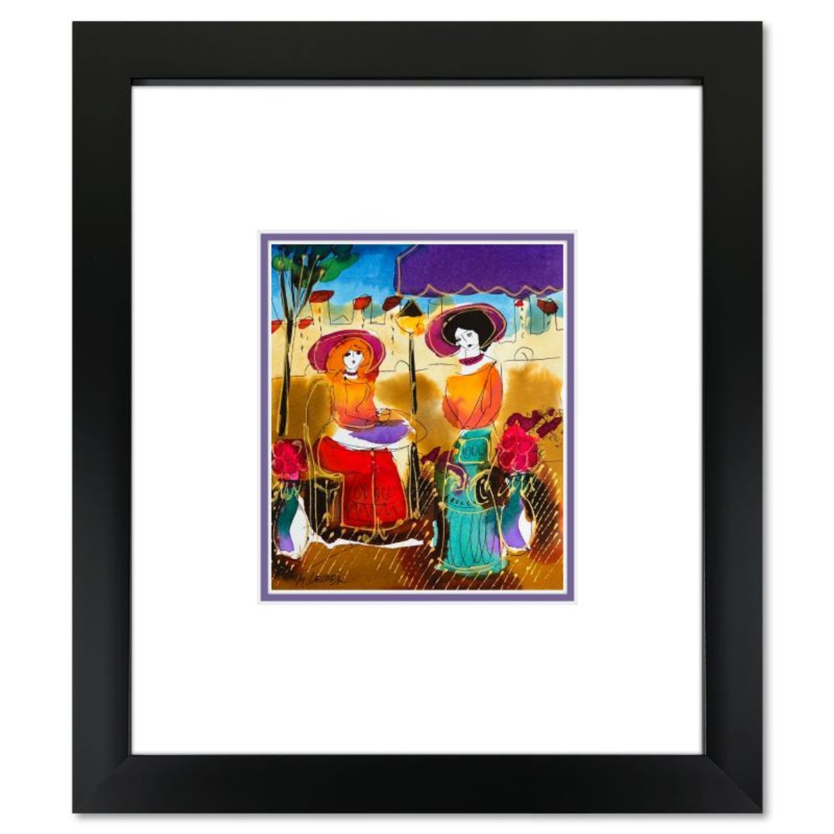 Moshe Leider, Framed Original Mixed Media Watercolor Painting, Hand Signed with Letter of Authenticity.