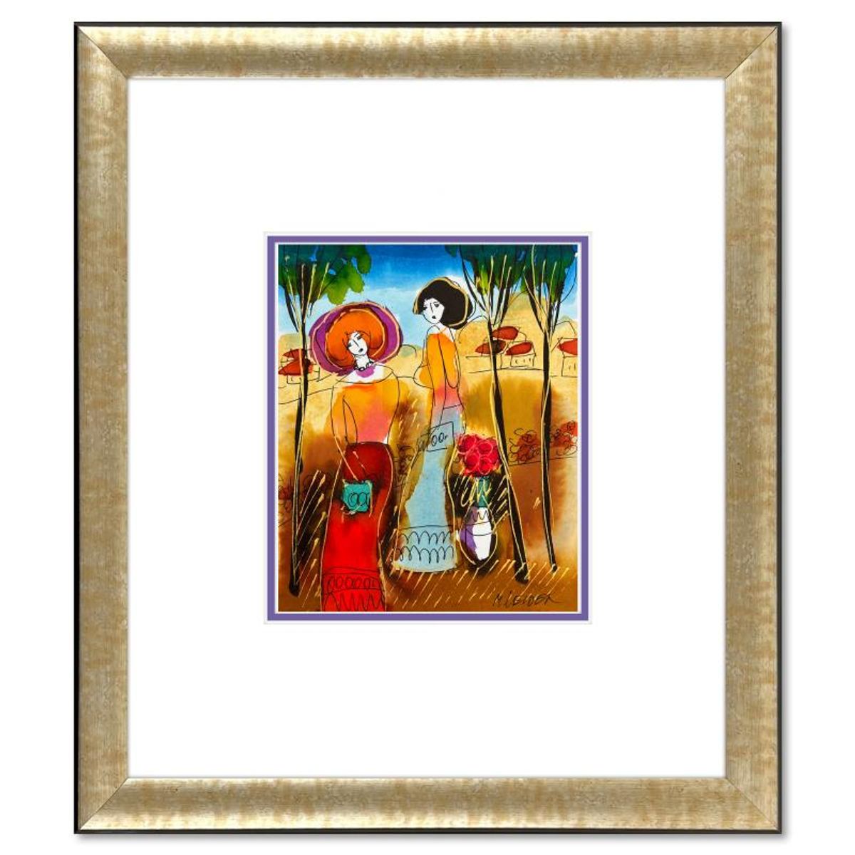 Moshe Leider, Framed Original Mixed Media Watercolor Painting, Hand Signed with Letter of Authenticity.