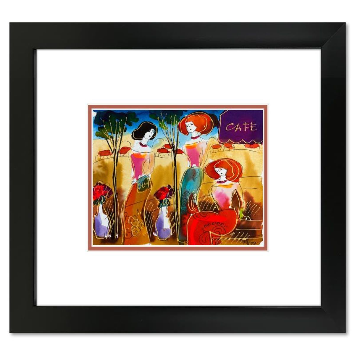 Moshe Leider, Framed Original Mixed Media Watercolor Painting, Hand Signed with Letter of Authenticity.