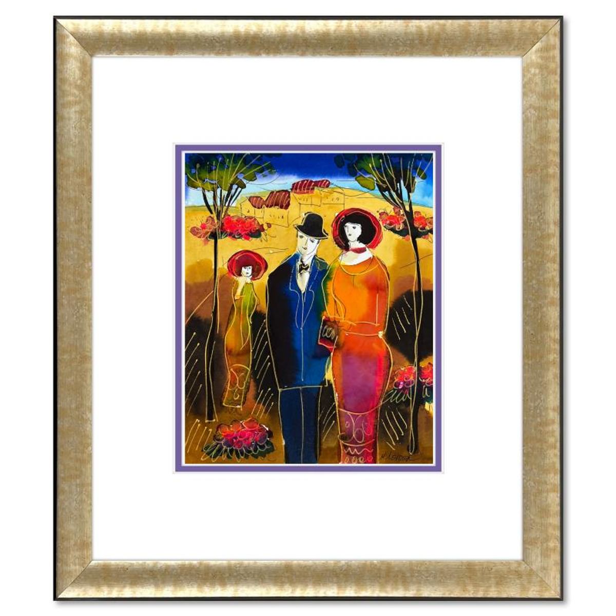Moshe Leider, Framed Original Mixed Media Watercolor Painting, Hand Signed with Letter of Authenticity.