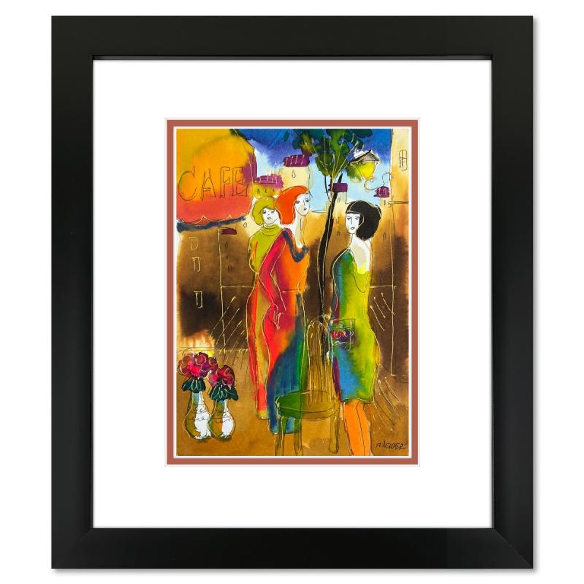 Moshe Leider, Framed Original Mixed Media Watercolor Painting, Hand Signed with Letter of Authenticity.