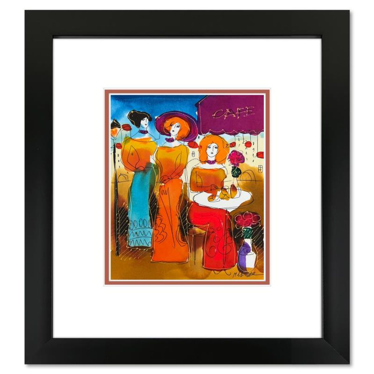 Moshe Leider, Framed Original Mixed Media Watercolor Painting, Hand Signed with Letter of Authenticity.
