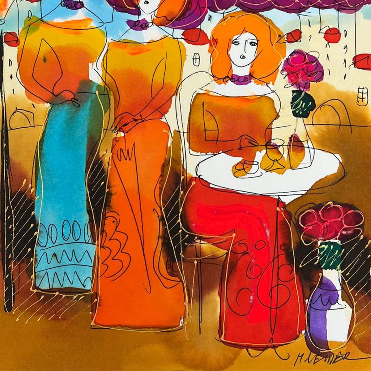 Moshe Leider, Framed Original Mixed Media Watercolor Painting, Hand Signed with Letter of Authenticity.