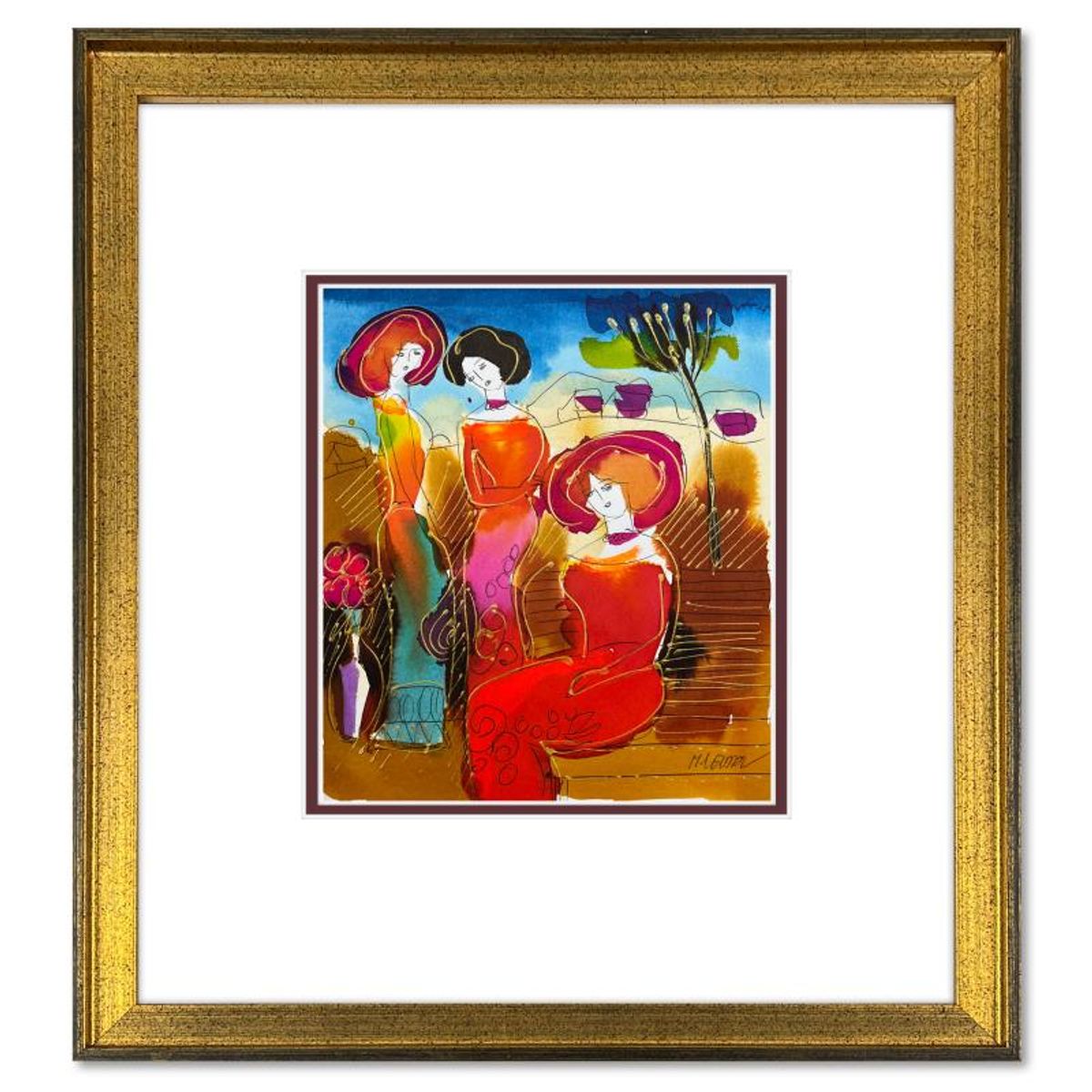 Moshe Leider, Framed Original Mixed Media Watercolor Painting, Hand Signed with Letter of Authenticity.