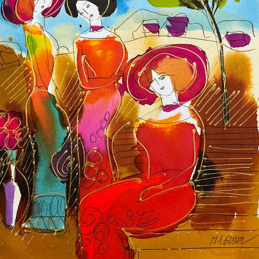 Moshe Leider, Framed Original Mixed Media Watercolor Painting, Hand Signed with Letter of Authenticity.