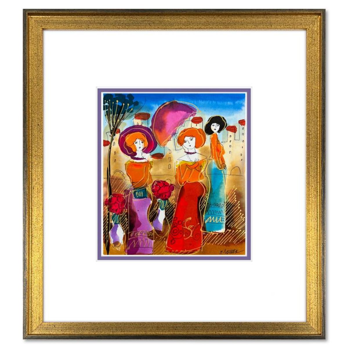 Moshe Leider, Framed Original Mixed Media Watercolor Painting, Hand Signed with Letter of Authenticity.