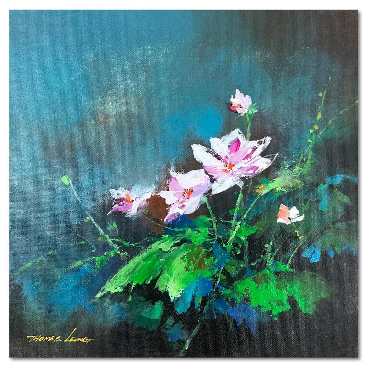 Thomas Leung, "Lily Beauty" Original Acrylic Painting on Canvas Board, Hand Signed with Letter of Authenticity.
